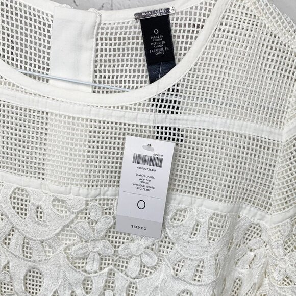 NWT CHICO'S BLACK LABEL ANTIQUE WHITE OPEN MESH & LACE TOP - SMALL/0 - Picture 5 of 5